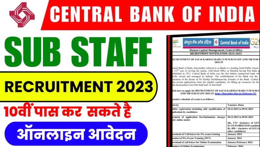 Central Bank Of India Sub Staff Recruitment 2024